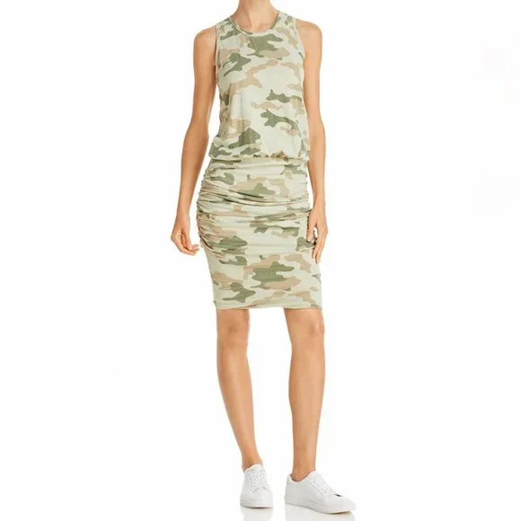 Sundry T-Shirt Dress Womens Camo Green Sleeveless Racerback Ruched Mini - Picture 1 of 8